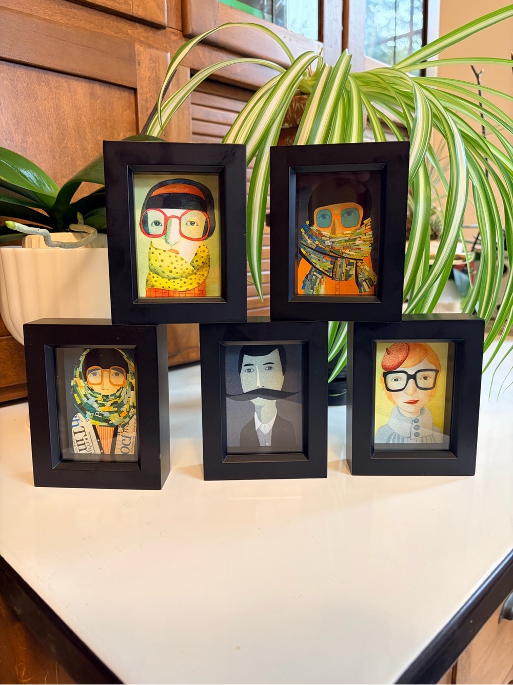 Set of Black Mini Recessed Frames with Colorful Art Prints